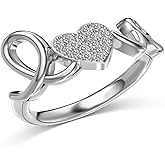 YOIKO LOVE Sterling Silver Heart Ring with Cubic Zirconia, 925 Silver, Rhodium Plated