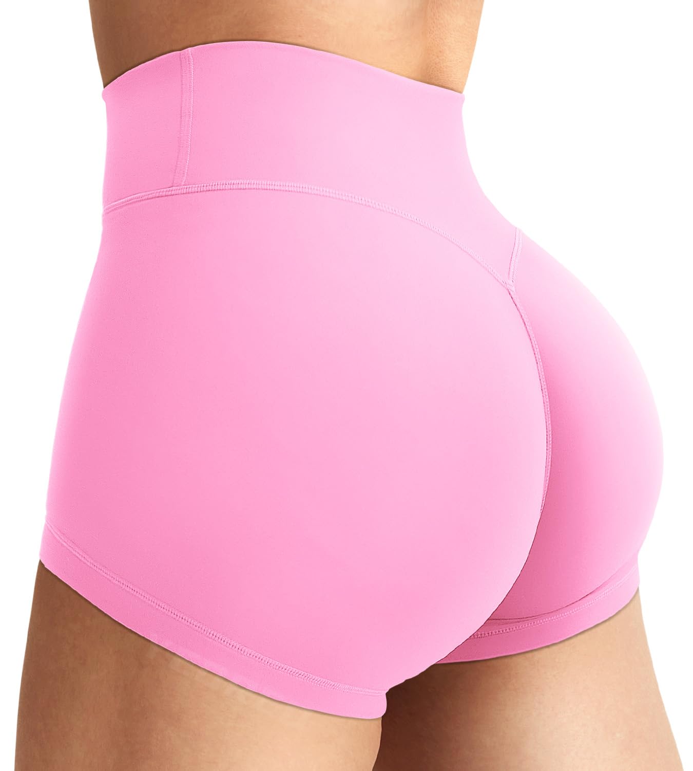 Photo 1 of YEOREO Women's Biker Shorts 2.5" No Front Seam Elysina High Waist Hidden Scrunch Workout Gym Yoga Running Shorts Light Pink M