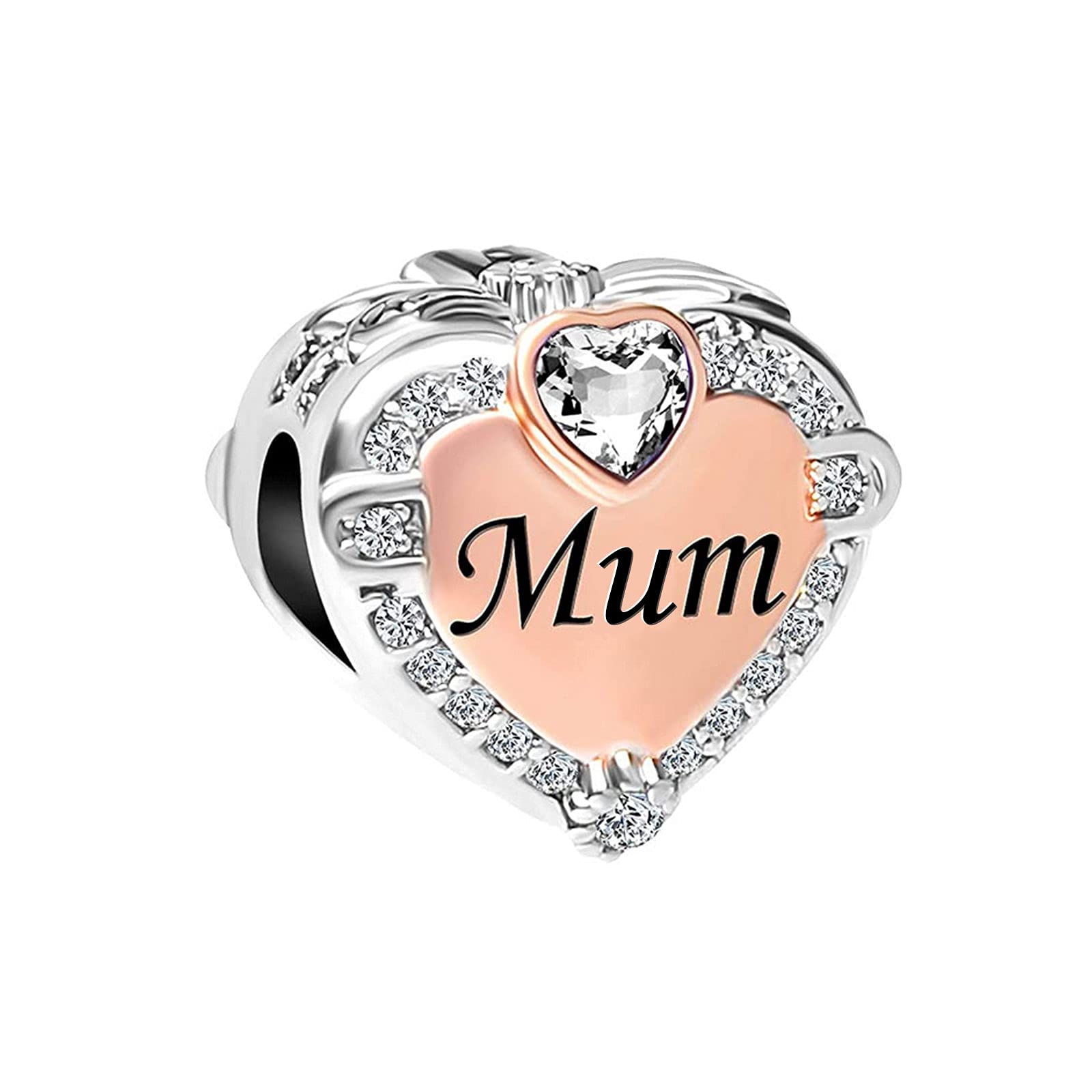 KunBead Jewelry Love Heart Mum Mother Bead Charms Compatible with Pandora Charm Bracelets Gifts for Mum from Daughter Son