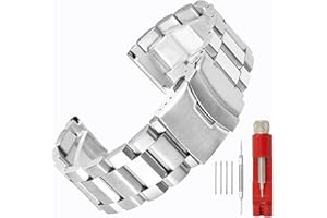 SINAIKE Brush Matte Finish Metal Watch Band Stainless Steel Bracelet Straps 18mm/20mm/22mm/24mm Double Buckle Black or Silver,Gold
