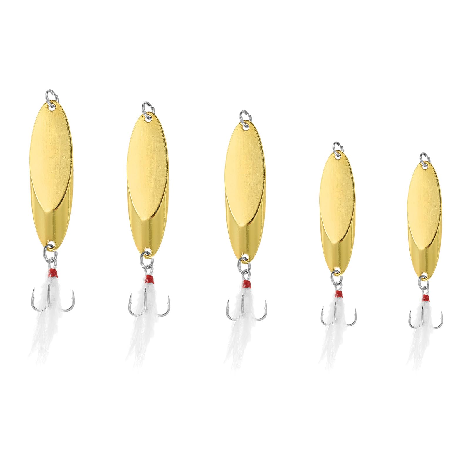 PATIKIL Fishing Spoons 1/4 oz 3/8 oz 1/2 oz 3/5 oz 3/4 oz, Set of 5 Fishing Lures Casting Spoon Treble Hooks Jigs Hard Metal Spinner Baits for Freshwater Saltwater Salmon Bass, Gold Tone