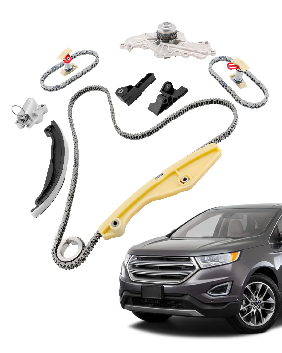 Photo 1 of Gledewen Timing Chain Kit 3.5 3.7 L, w/Water Pump, Compatible with 2011-2019 Ford F-150 / Edge/Explorer/Taurus/Police/Flex, Lincoln MKS/MKZ/MKX, V6 3496cc 3726cc, #BL3Z-6268-A AT4Z-6268-A 125-3340