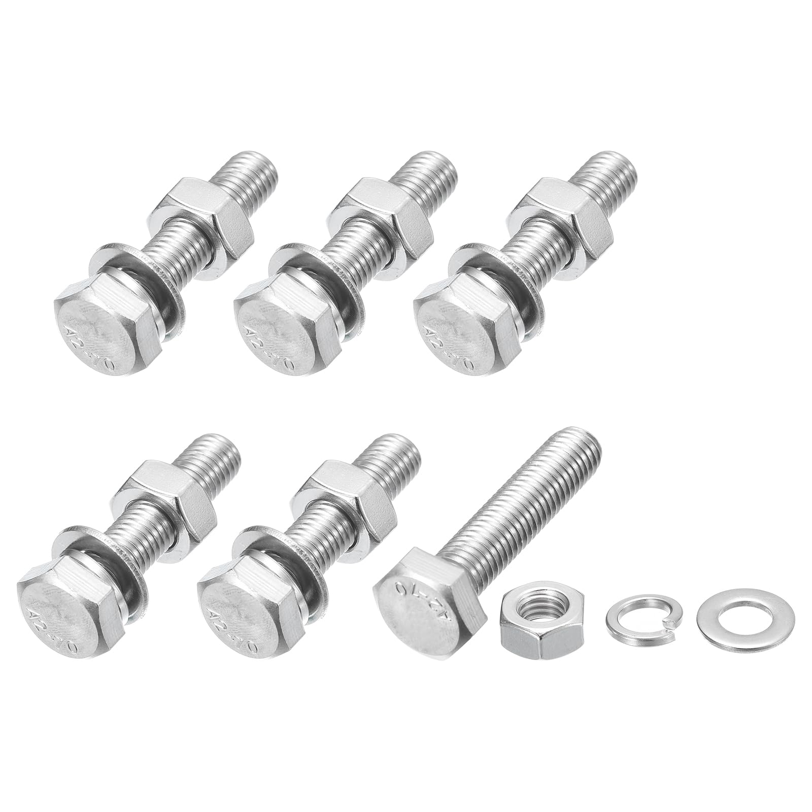 METALLIXITY Hex Head Screws Bolts, Nuts, Flat & Lock Washers Kits (M10-1.5x45mm) 6 Set, Stainless Steel Fully Threaded Machine Screws Bolt Set - for Home Appliance Equipment