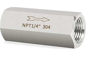 ChillWaves 304 Stainless Steel In-Line Siamese Check Valve 1/4" NPT Female Thread, One-Way Non-return Check Valve，Prevent Water Back-flow(1-PACK)