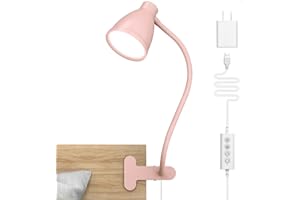 BOHON Cute Desk Lamp with Clamp 10W 38 LED Clip on Light, 5 Color 10 Brightness Auto Off Timer Flexible Gooseneck Pink Lamp Kawaii Accessories Desk Lights for Office Home Bed Bedside Reading, Pink