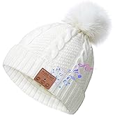 Bluetooth Beanie Hat Women with Headphones Sport Wireless Music Hat with Pompon Stereo Headphones Built-in Microphone