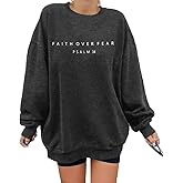 FRYAID Christian Sweatshirt Women Faith Over Fear Christian Religious Sayings Pullover Shirt Letter Print Long Sleeve Tops