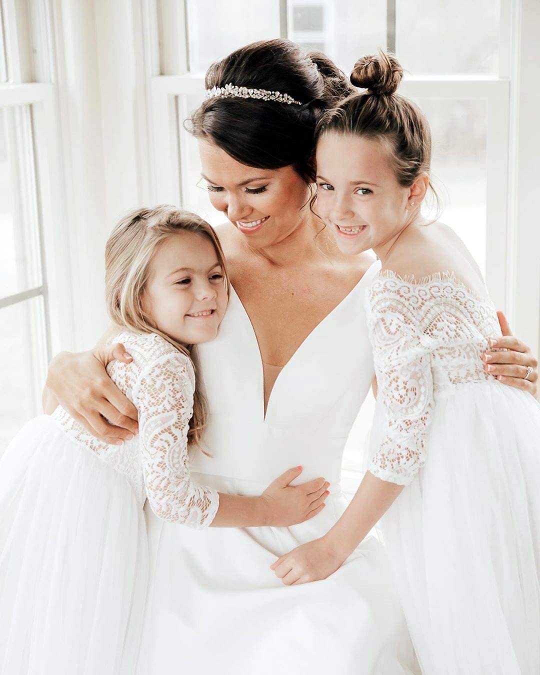 Topmaker Flower Girl Dress for Toddler Baby Girls,Lace Tulle Dress for Wedding,Birthday Party,Photoshoot,Special Occasion