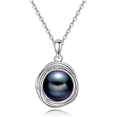POPLYKE Pearl Moonstone Opal Black Pearl Necklaces for Women 925 Sterling Silver Single Pearl Necklace 8mm Pearl Gemstone Jewelry for Mom Wife