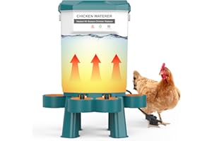 JELSVOP Hanging Heated Chicken Waterer, Plastic Chicken Water Heater Heated Poultry Drinker, Detachable Legs, Winter and Summer Dual-use, Poultry Water Heater for Chicken Turkey Goose Duck Pigeon - Green 7L