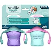 Evenflo Balance+ Trainer Cup with Ultra Soft Spout, Purple & Mint with Pink & Teal Handles, 5oz, 2 Pack, for 6+ Months