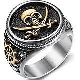 Stainless Steel Antique Vintage Skull Pirate Knife Death Halloween Cocktail Party Biker Ring
