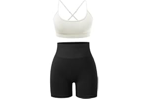 Ourgifts Workout Sets for Women 2 Piece Outfits High Waisted Yoga Shorts with Adjustable Strappy Sports Bra Gym Sets