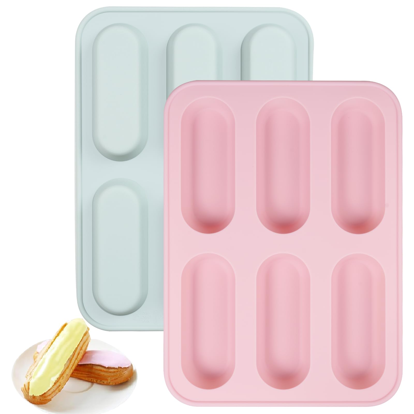 Mispudin Mini Loaf Tins, 2Pcs 6-Cavities Silicone Mini Loaf Moulds for Baking, Non-Stick Small Individual Baking Tray for Breads, Cakes, Small Baguette - Oven & Dishwasher Safe
