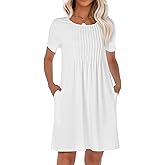 HiMONE Womens Summer Dresses T-Shirt Pleated Dressy Casual Scooped Neck Beach Vacation Dresses XS-2XL