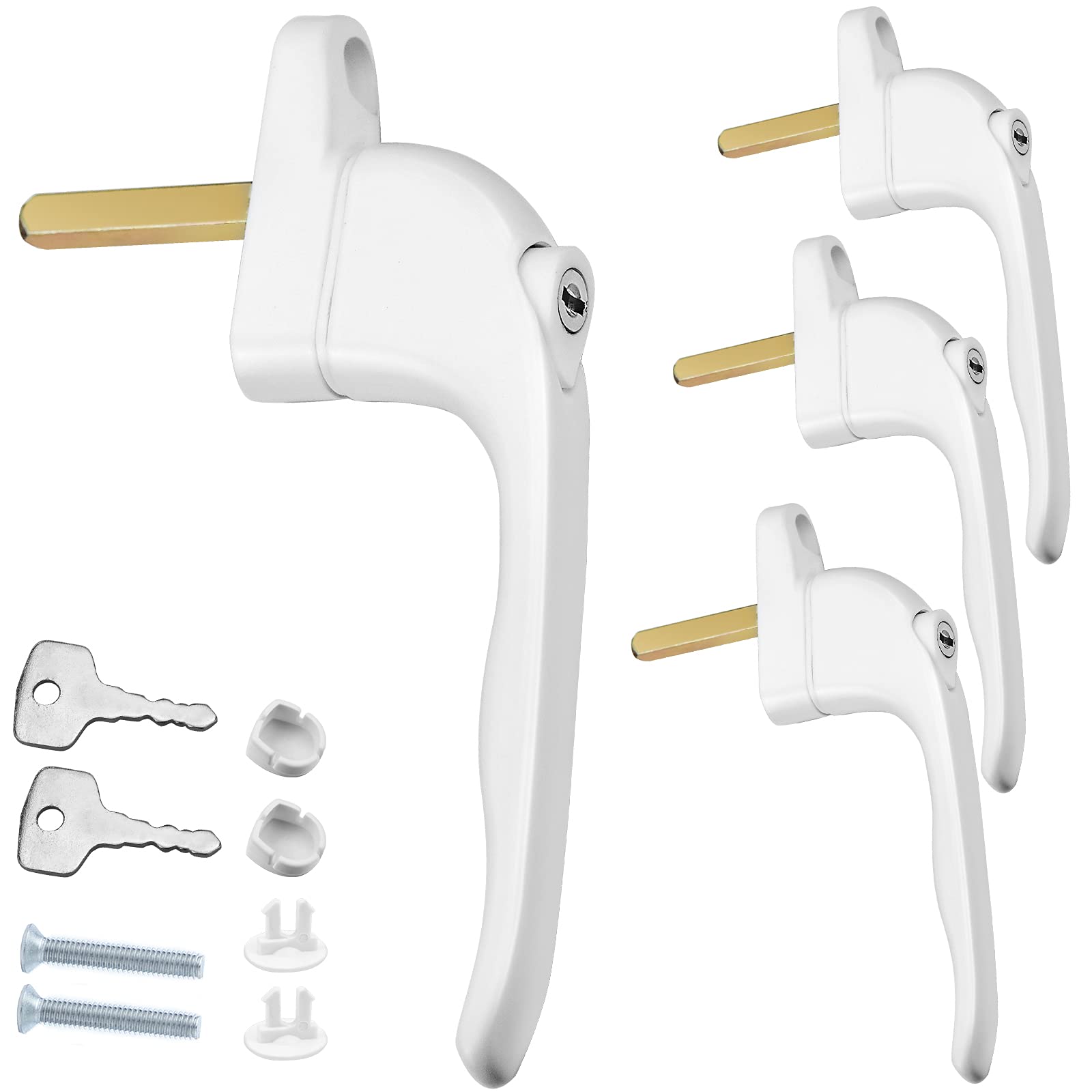 HongBoom Window Handle,4Pcs Inline Locking Universal Espag Handles White Aluminum Lockable Replacement Handle with 43mm Spindle Length for Indoor & Outdoor UPVC Windows