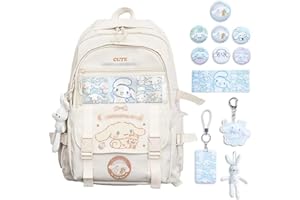 ALORVE Backpack Cute Anime Student Schoolbag Cartoon Casual Travel Bag for Boys and Girls School Season Backpack (White)