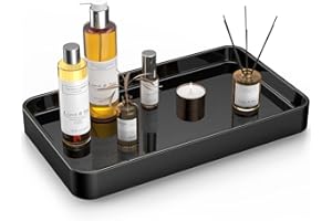Gurygo Vanity Tray for Bathroom, 10" Ceramic Soap Dispenser Tray for Kitchen Counter, Bathroom Trays for Counter, Kitchen Tray for Soap Bottles (Black, Set/1)…