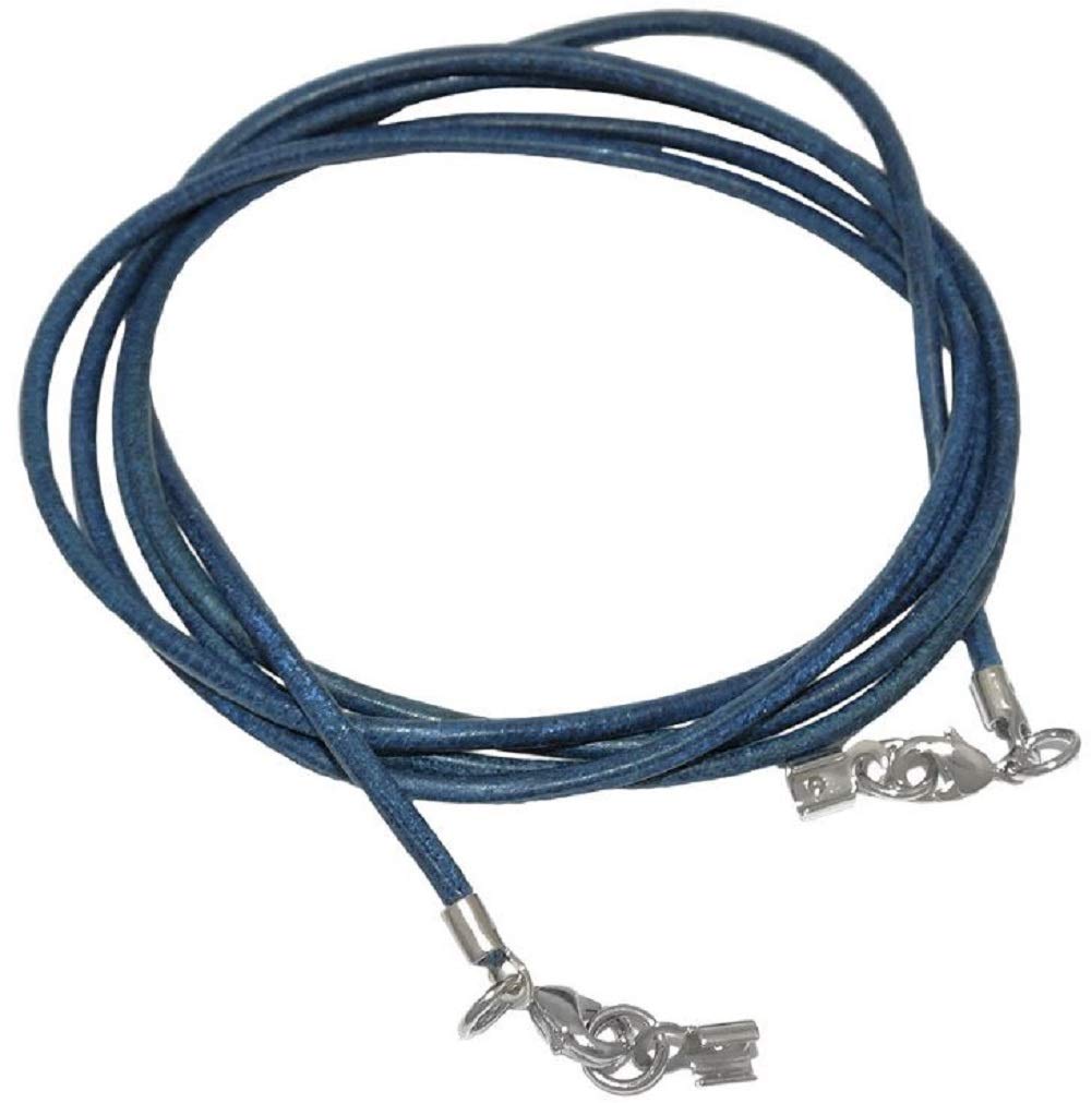 unbespielt Leather Cord Necklace for Pendant Blue Men Women 2 x Lobster Clasp Silver Colored 1 m x 2 mm Shortenable