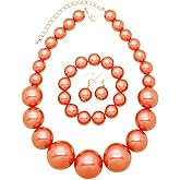 BA UNIQUE FASHION Women's Chunky Large Simulated Pearl Statement Necklace, Bracelet, Earring Set