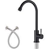 CREA Cold Water Only Faucet for Kitchen Outdoor Matte Black Bar Sink Faucet 1 Hole - High Arc 360°Swivle Single Handle Cold Water Tap Stailess Steel - 2.2" Extra Long Thread Rod