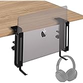 IFCASE No Drill Adjustable Desk Side Laptop Mount Headphone Hook (Black) | Tool‑Free Setup, Inner Scratch‑Resistant Silicone Pad, Fits MacBook &amp; iPad