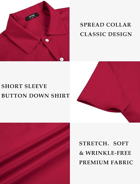LETSEE MEN’S BUSINESS DRESS SHIRTS WRINKLE FREE SHORT SLEEVE CASUAL BUTTON DOWN SHIRT, WINE RED, 3X-LARGE
