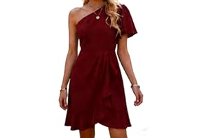 HGps8w One Shoulder Chiffon Mini Dress for Women Summer Elegant Ruffle Short Sleeve Formal Cocktail Wedding Guest Dresses