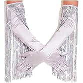 Latious Silver Sequin Fringe Gloves Long 1920s Opera Tassels Gloves Prom Glove Accessories for Women