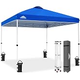 EAGLE PEAK 10x10 Pop Up Canopy Tent Easy Up Canopy Outdoor, Blue | Patented PeakPush&trade; Center Lock, 1 Person Setup Portable Pop Up Tent, Beach, Markets, Camping Sport Events, Wheeled Carry Bag