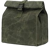 Kaaltisy Sustainable Waxed Canvas Lunch Bags Eco-friendly Reusable Lunch Box with Adjustable Buckle for Men Women, Green, Soft Handfeel