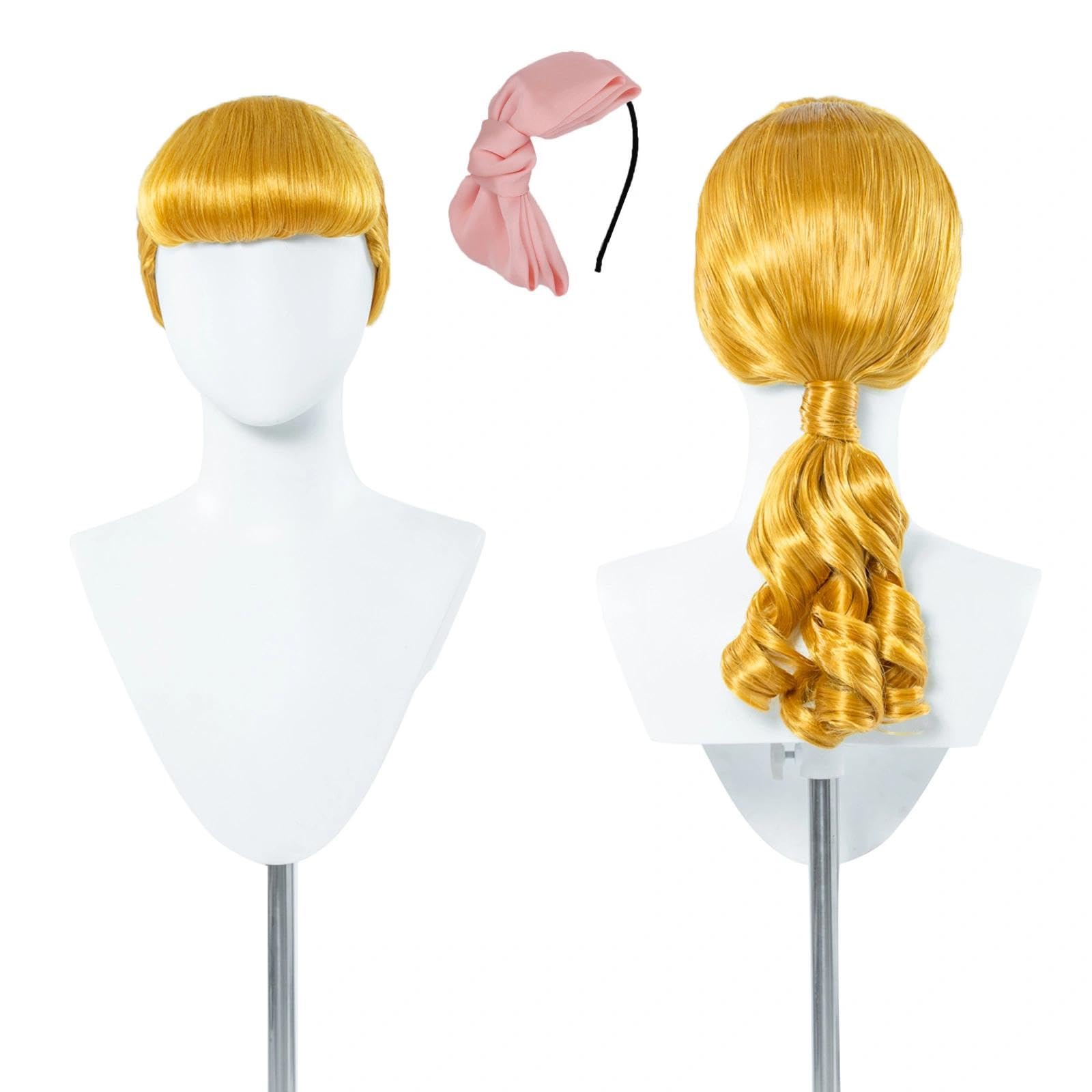 Photo 1 of abouder Bo Peep Wig with Headband Lacey Wigs 19th Century Pigtails Maiden Long Curlsbundle Wig