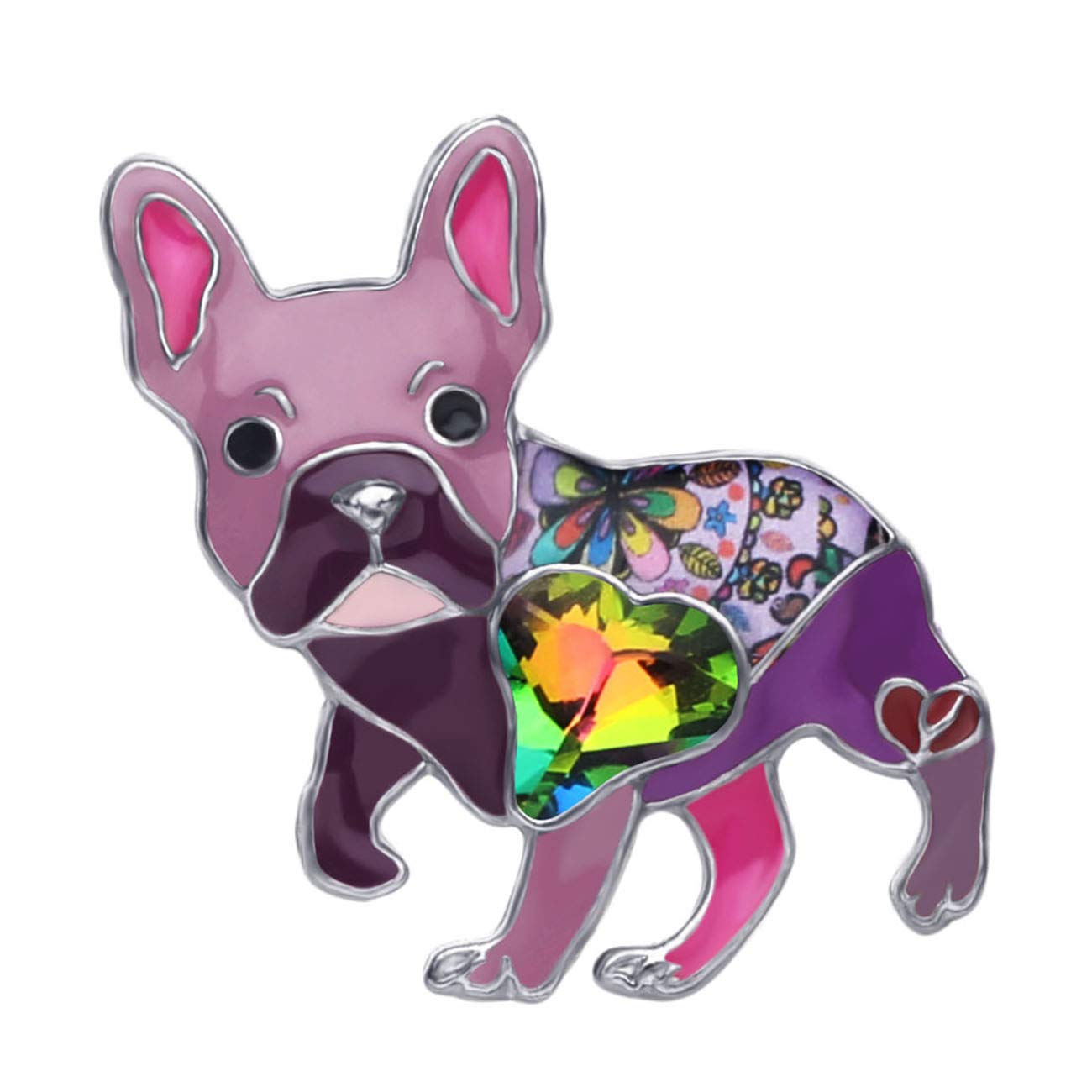 Bonsny Enamel Alloy Rhinestone French Bulldog Brooches Pin Jewelry For Women Girls Novelty Gift Charms (Purple)