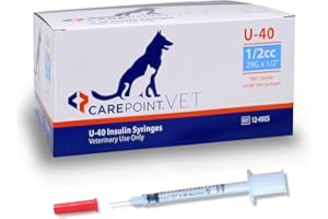Carepoint Vet U-40 Pet Insulin Syringes, 29G x 1/2" 1/2cc, Comfortable Injection, Bold Permanent Markings for Accurate Dosage, Disposable, Box of 100