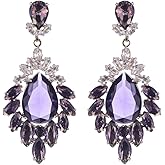 Kercisbeauty Purple Rhinestones Beads Teardrop Earrings for Women Special Occasion Sparkle Dangle Jewelry