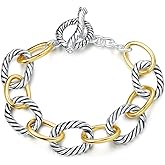 UNY JEWEL Twisted Cable Wire Link Chain Bracelet Two Tone Designer Brand Inspired Women Jewelry Valentine (2 Tone)