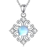 Pextrid 925 Sterling Silver Moonstone Pendant Necklace, Retro Vintage Moonstone Necklace for Women, Jewelry Gift for Mother's Day, Birthday Anniversary Christmas, with 18+2inch Chain