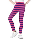 IIMMER Girls Halloween Stretchy Skinny Catt Leggings Printed Fun Elastic Band Tight Pants Pink & Purple Stipes 5-6 Years