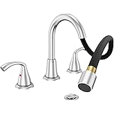 Phiestina 8 Inch Brushed Nickel Antique Rotatable Widespread Bathroom Faucet - Pull-Out Sprayer, Metal Pop-Up Drain, Water Supply Lines, 2 Handles for 3-Hole Sinks,WFJC180CL-BN