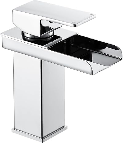 Peppermint Modern Waterfall Basin Mixer Tap Single Lever Hot Cold Chrome Square