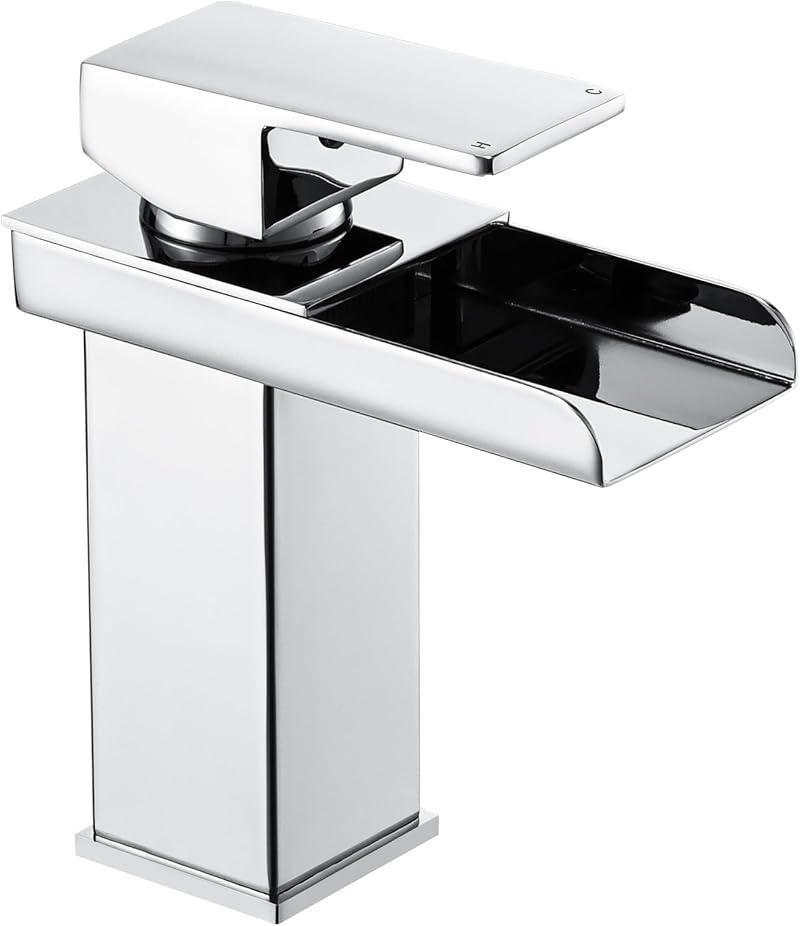 Peppermint Modern Waterfall Basin Mixer Tap Single Lever Hot Cold Chrome Square