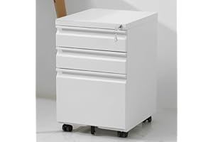 GOOGIC 3-Drawer Mobile File Cabinets Rolling Metal Filing Cabinet for Legal & Letter File Anti-tilt Design with Lock Under Desk Office Drawers Fully Assembled Except Casters Elegant White