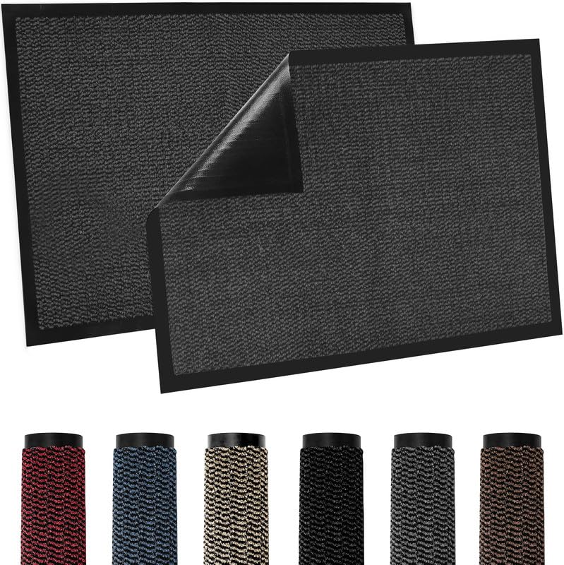 TradeXone Heavy Duty Door Mats - Indoor/Outdoor Washable Door Matts Indoor - Super Absorbent Rug with Non Slip Backing - Entrance Doormats - Front Door, Home & Office (60cm × 90cm, Grey)