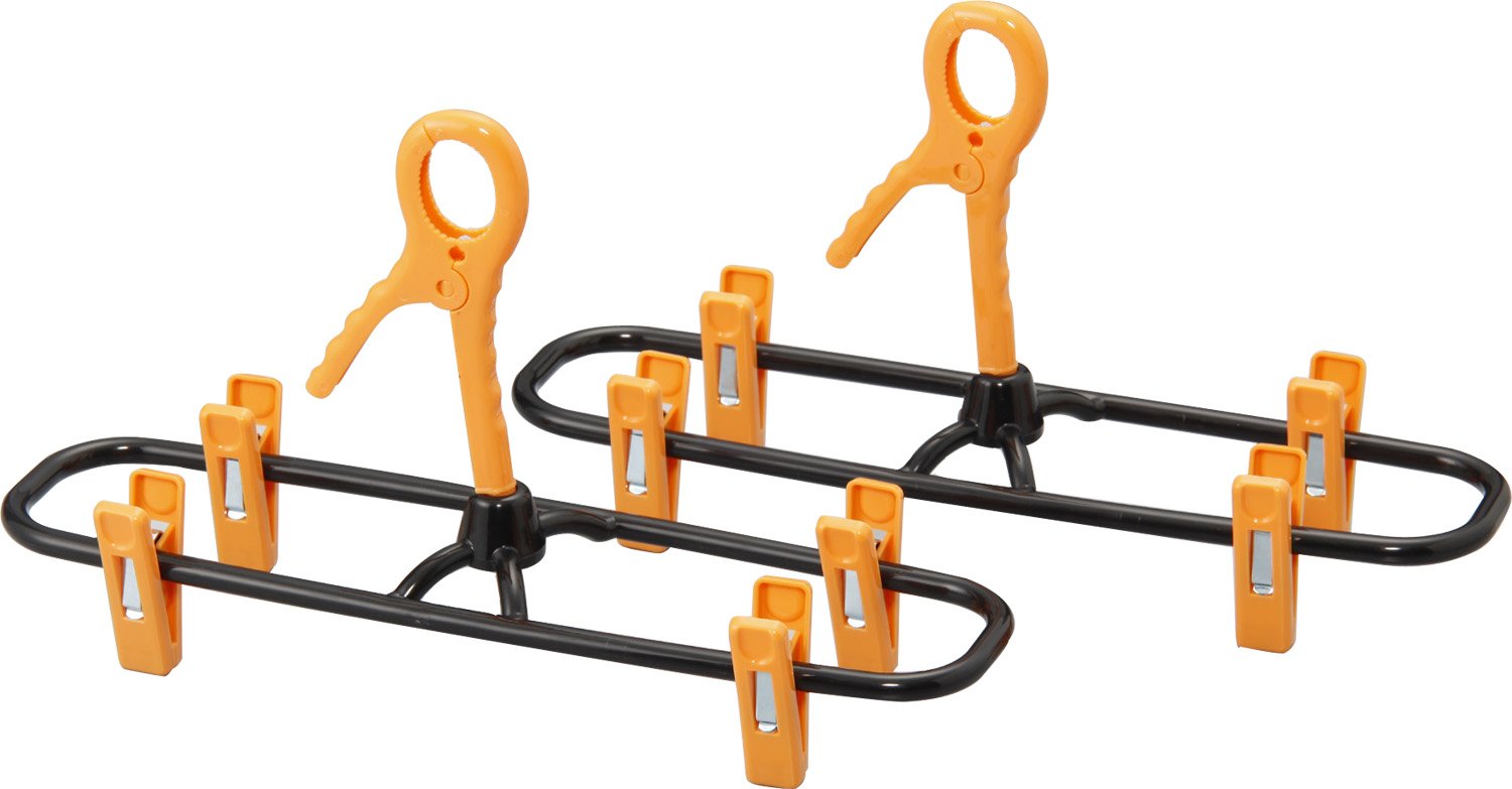 サワフジ 洗濯物干し ジーパンハンガー ブラック/オレンジ 幅360mm ピンチ4個付 2本組 ピンチ付 ズボン 早く乾く折りたたみ ジーパン ランドリー用品 スラックス ハンカチ 下着 靴下 携帯 梅雨 輪 空気 流れ ストッキング ハンカチ 手袋 小物 ばさみ グリップ サオ さお ヒモ ひも ロープ GP-36商品画像