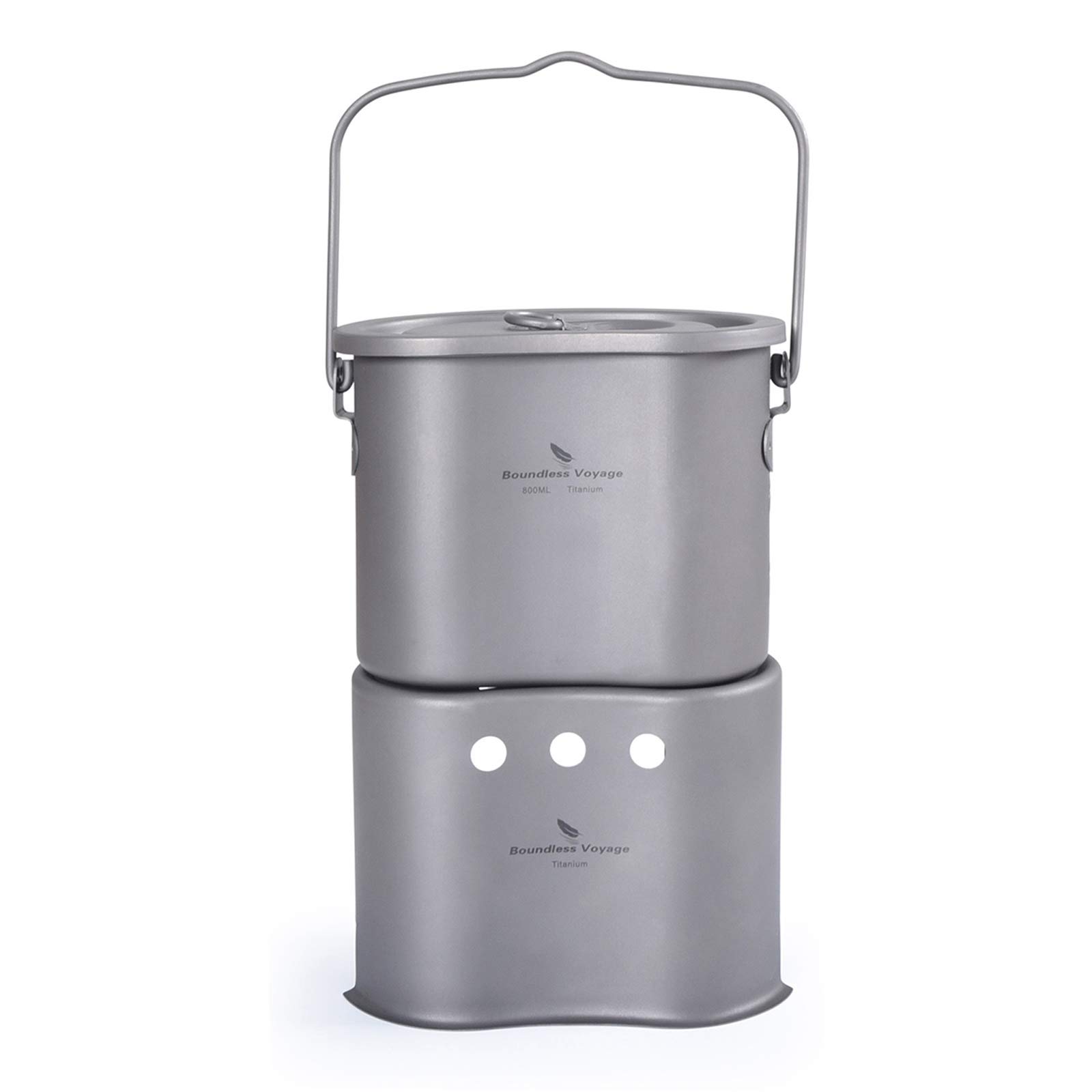 Boundless Voyage Titanium Wood Burning Stove Portable Caming Stove with Camping Pot 2 in 1 Ultralight Cooking Burner with Mesh Bag Ti1513B