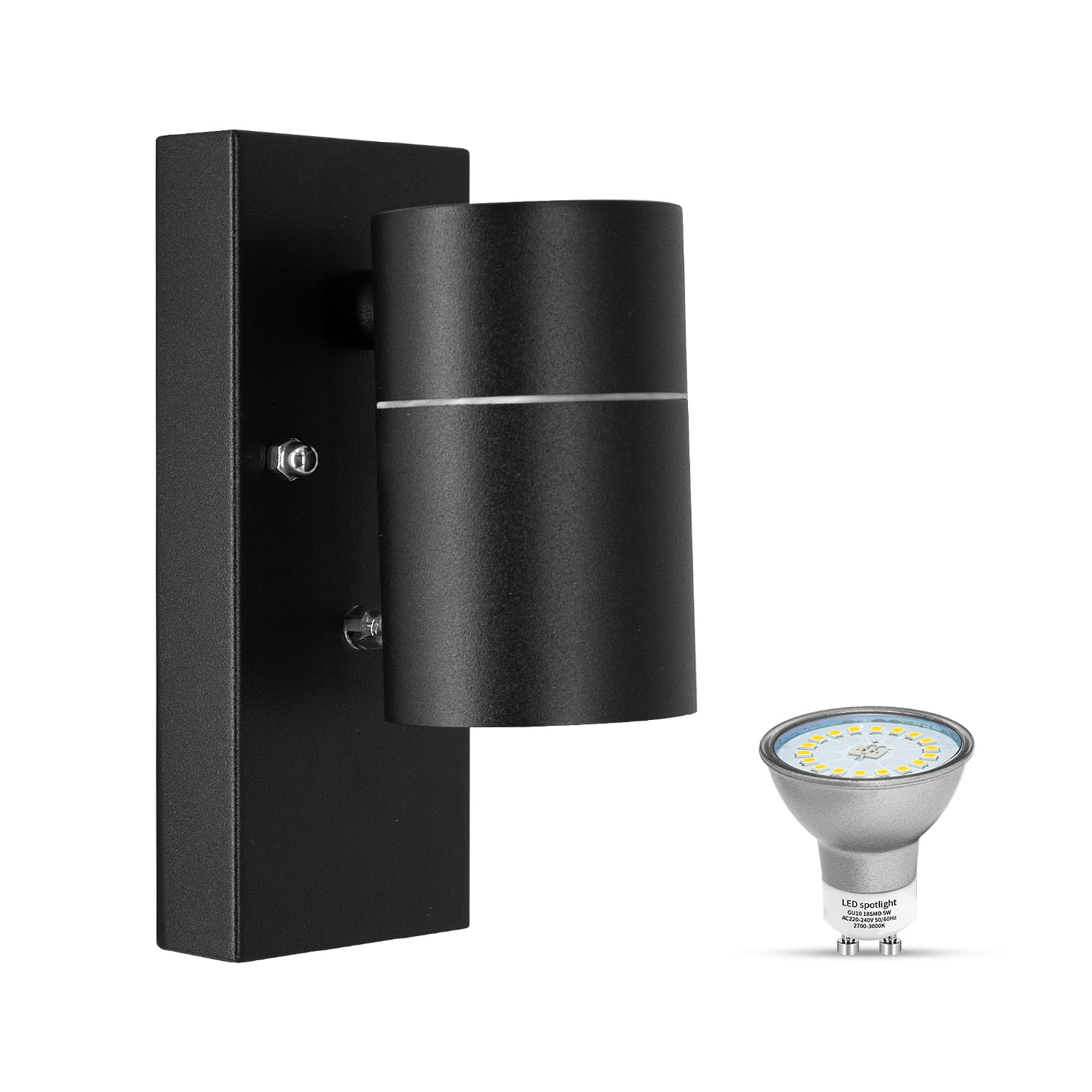 Wondlumi Dusk to Dawn Outside Wall Lights, Outdoor Light Mains Powered 240V Photocell Sensor IP44 Waterproof Black, Incl. 1x GU10 Bulbs Cool White 6000K