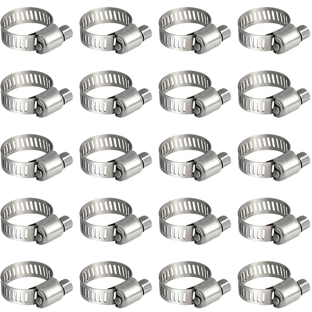 Litensh 6-12mm Stainless Steel Hose Clips, 20PCS Worm Gear Hose Pipe Clamp Adjustable Jubilee Clips, Duct Clamp Fuel Line Hose Clamps for Plumbing Automotive Pool Car Pond and Garden