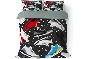 PALNOKIN Basketball Shoes Duvet Cover Set Twin Size, Cool Teens Sports Retro Sneaker Bedding Set 3 Pieces Soft Microfiber Quilt Cover for Kids Boys Teens Room Decor, Comforter Cover with 2 Pillowcase