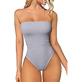 OQQ Womens Tube Bodysuits Strapless Basic Sleeveless Ruched Stretch Classic-Fit Tops Sexy Bodysuits