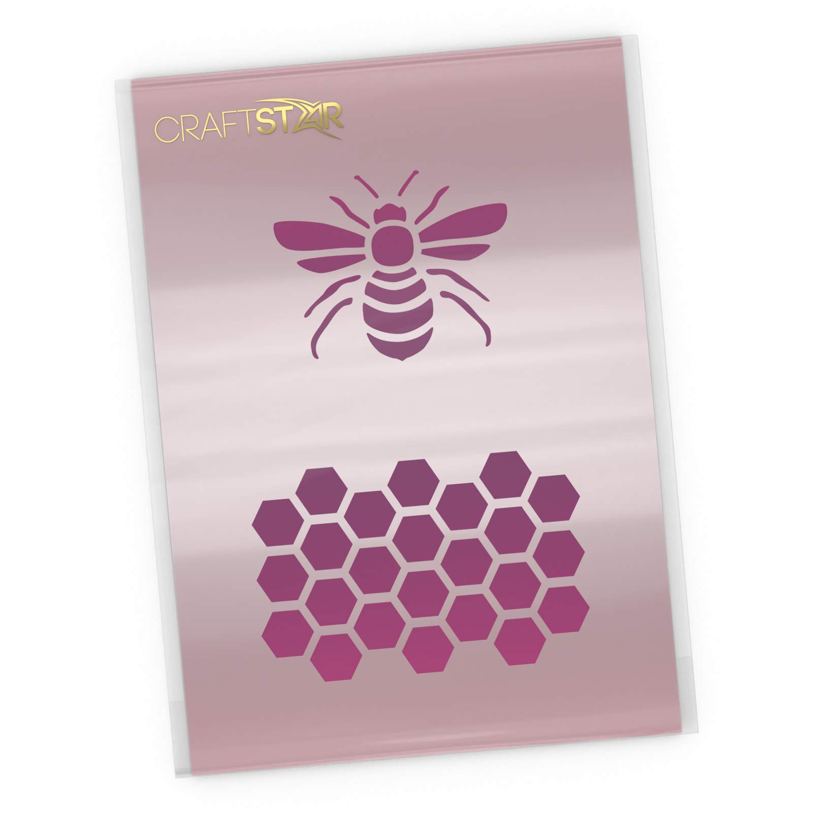 CraftStar Bee and Honeycomb Stencil Set - Hexagon Pattern Nature Stencil Template